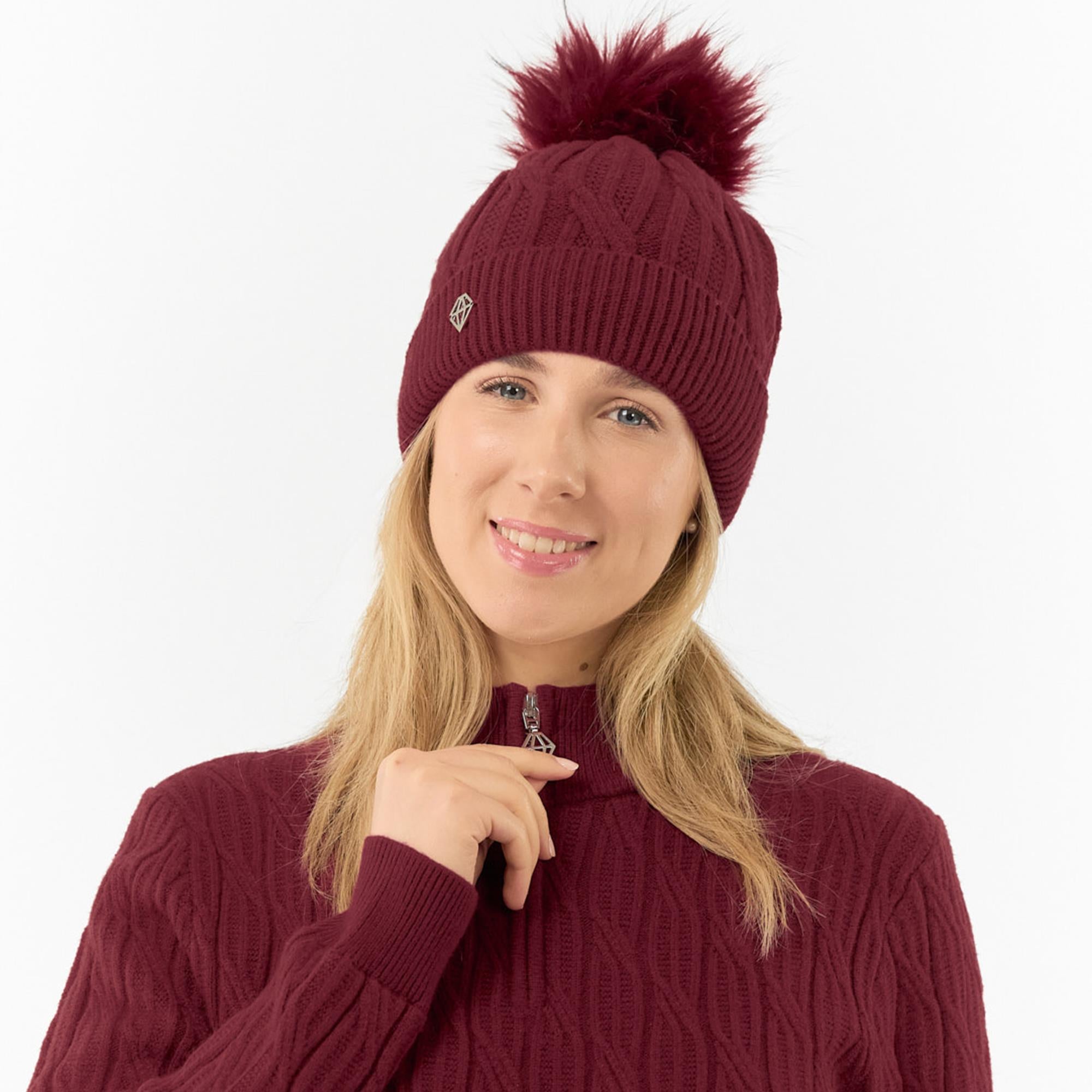 Pure Golf Suzie Margot Knit Waterproof Ladies Bobble Hat Merlot